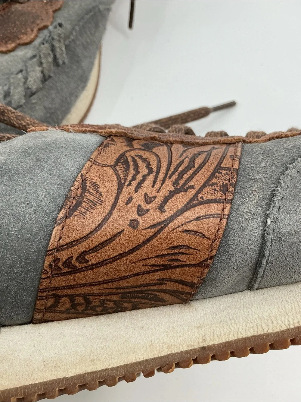 Reba - Justin Ladies Gray and Brown Suede Lace-Up Western Running Sneakers